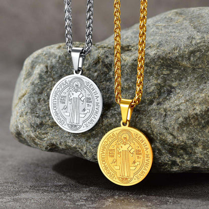 FaithHeart Christian St. Benedict Medal Necklace For Men