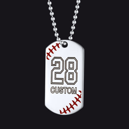 Stainless Steel Customized Baseball Number Dog Tag Necklace