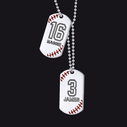 Stainless Steel Customized Baseball Number Dog Tag Necklace