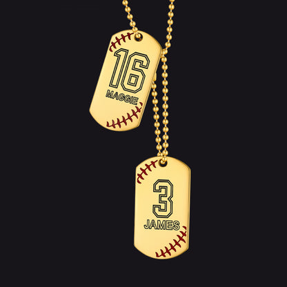 Stainless Steel Customized Baseball Number Dog Tag Necklace