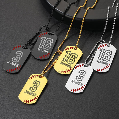 Stainless Steel Customized Baseball Number Dog Tag Necklace