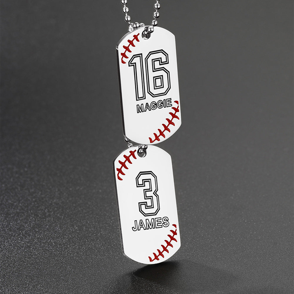 Stainless Steel Customized Baseball Number Dog Tag Necklace