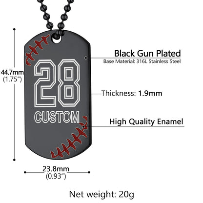 Stainless Steel Customized Baseball Number Dog Tag Necklace