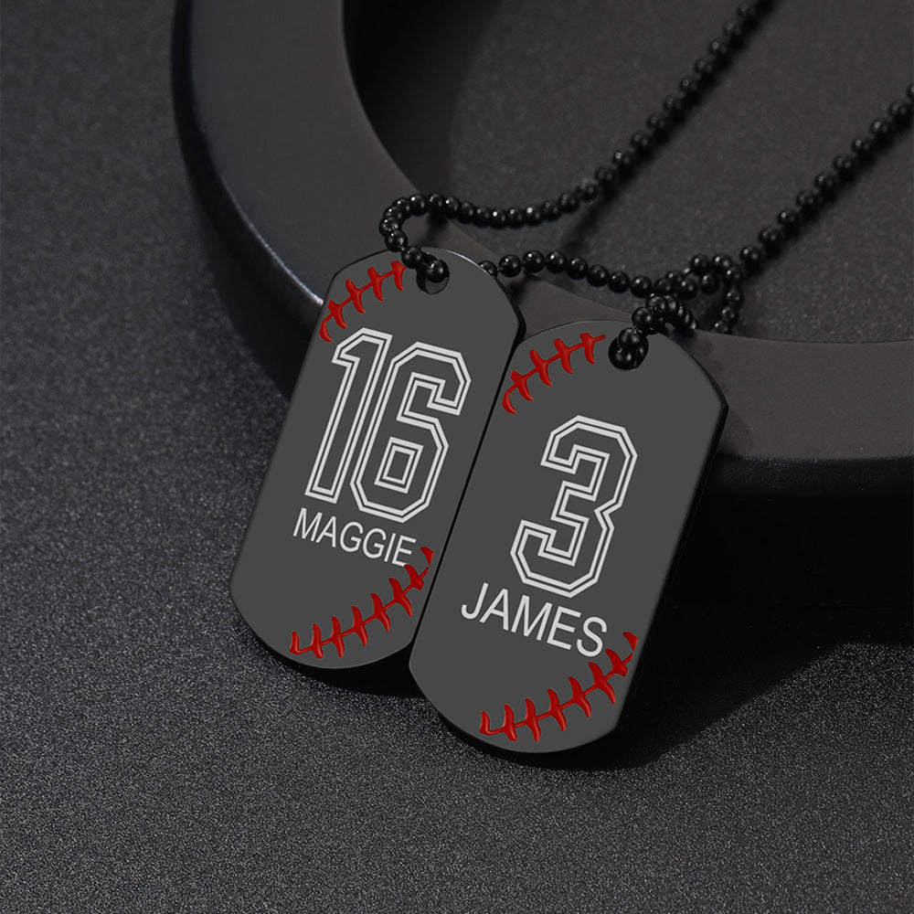 Stainless Steel Customized Baseball Number Dog Tag Necklace