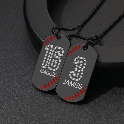 Stainless Steel Customized Baseball Number Dog Tag Necklace