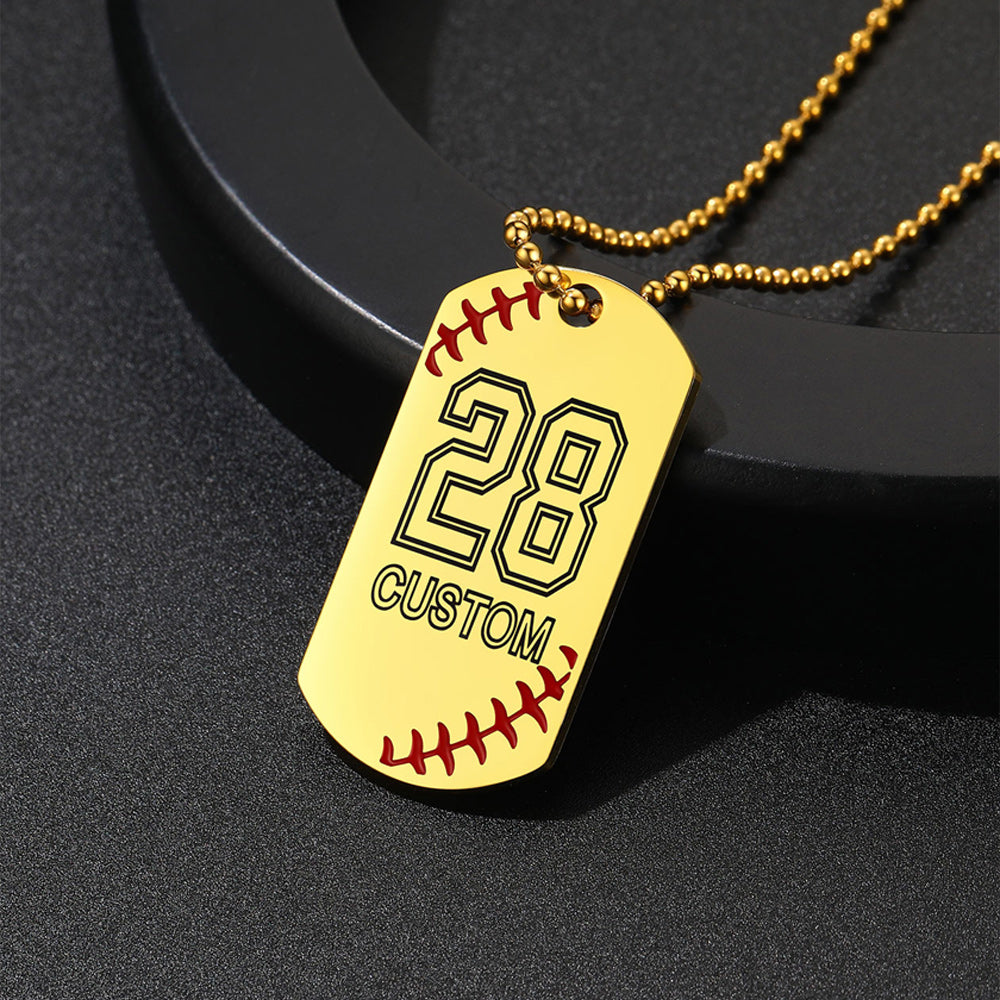 Stainless Steel Customized Baseball Number Dog Tag Necklace