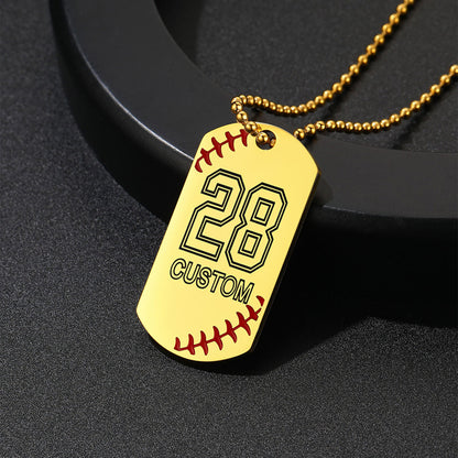 Stainless Steel Customized Baseball Number Dog Tag Necklace