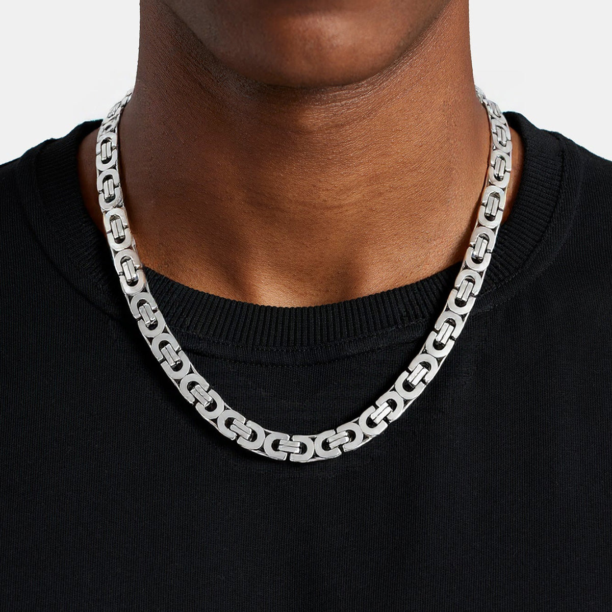 Stainless Steel Flat Byzantine Link Chain Necklace For Menimg