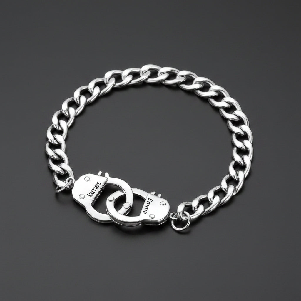 Silver chain bracelet with handcuff links