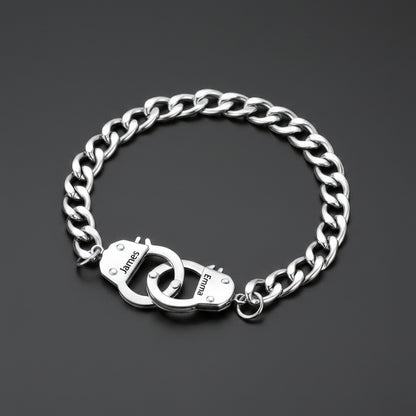 Silver chain bracelet with handcuff links