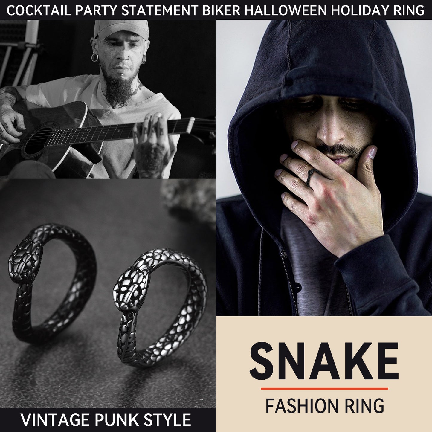 Stainless Steel Midi Snake Band Ring for Men Women