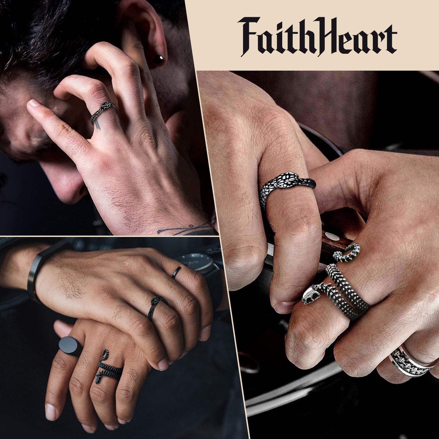 Stainless Steel Midi Snake Band Ring for Men Women