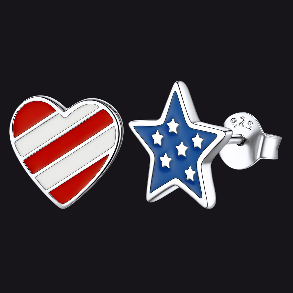 4th July Star Heart Earrings American Flag Studs