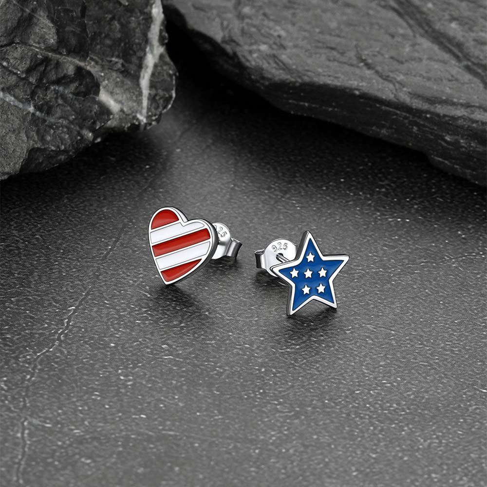 4th of July Star Heart Earrings American Flag Studs for Women Men