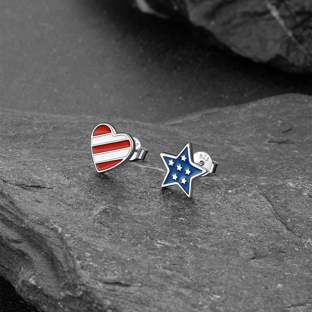 4th of July Star Heart Earrings American Flag Studs for Women Men