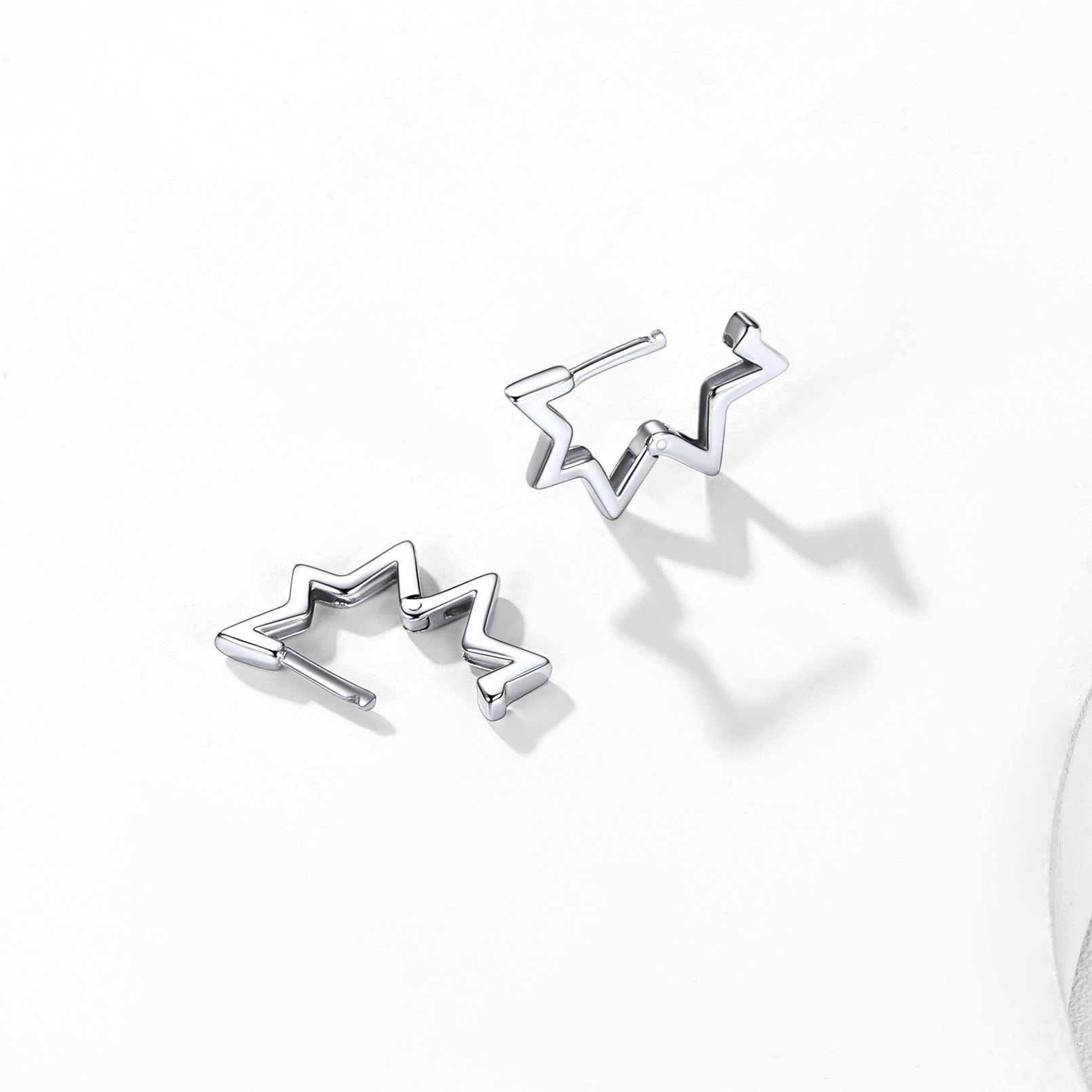 Sterling Silver Star Hoop Earrings For Men Women