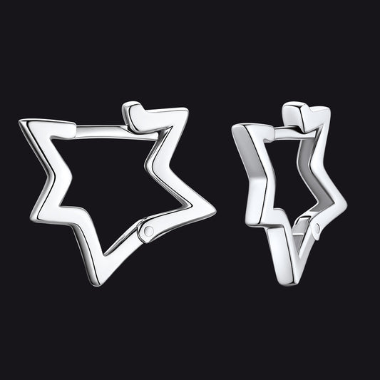 Sterling Silver Star Hoop Earrings For Men Women