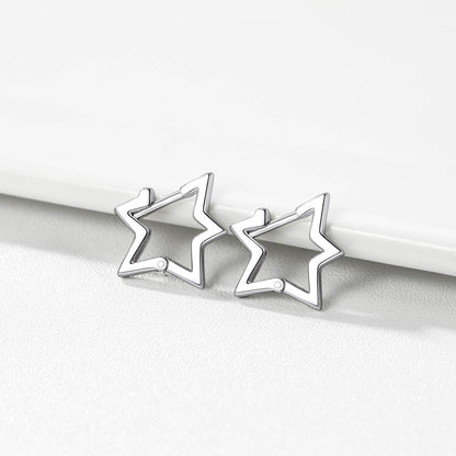 Sterling Silver Star Hoop Earrings For Men Women