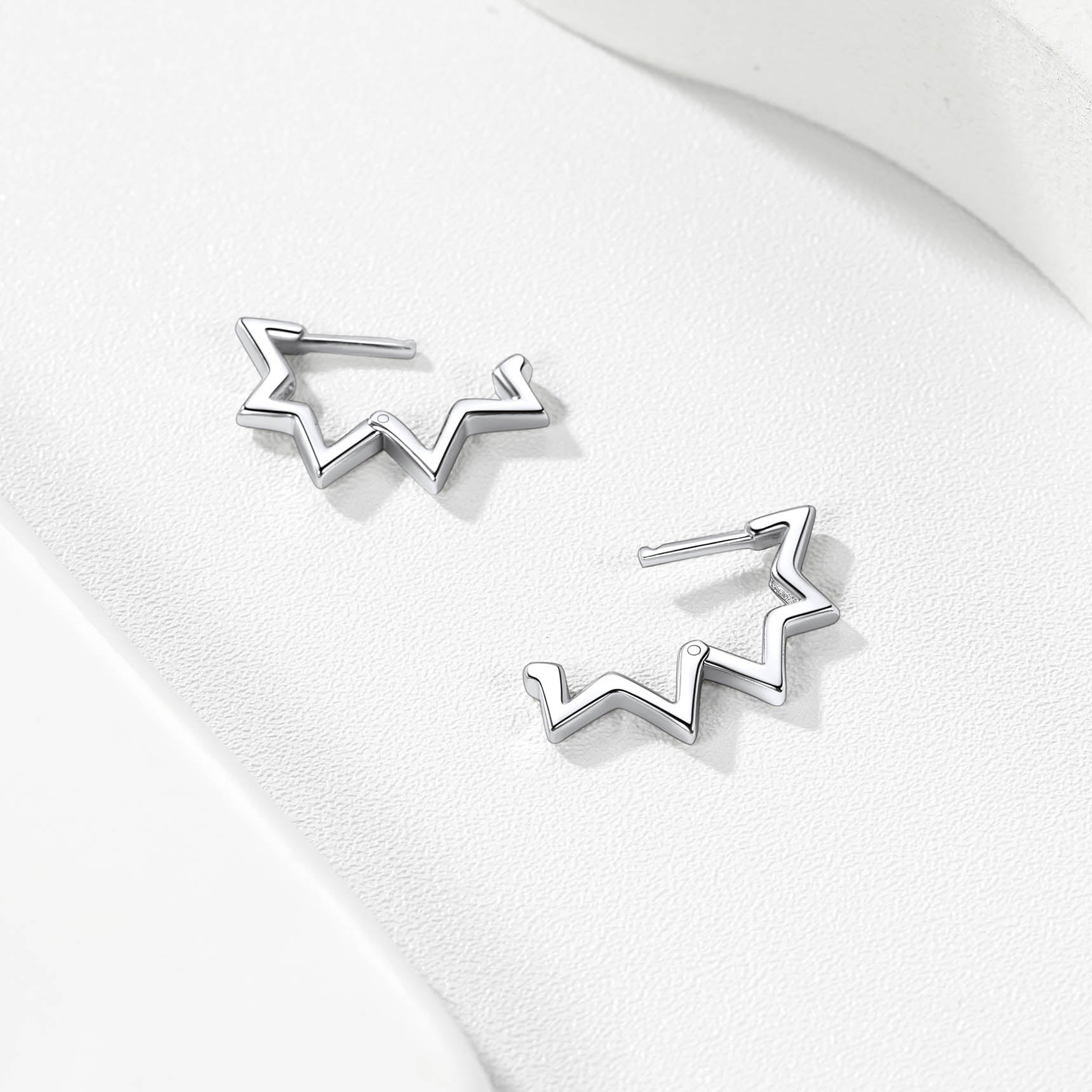 Sterling Silver Star Hoop Earrings For Men Women