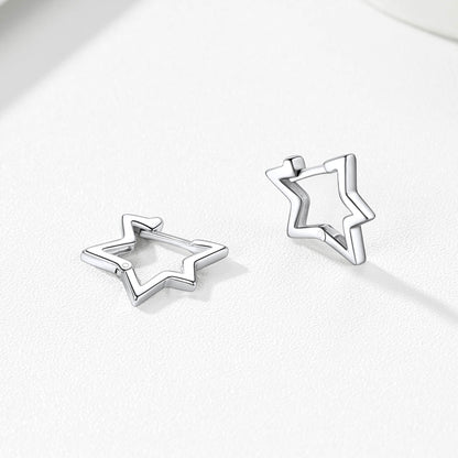 Sterling Silver Star Hoop Earrings For Men Women