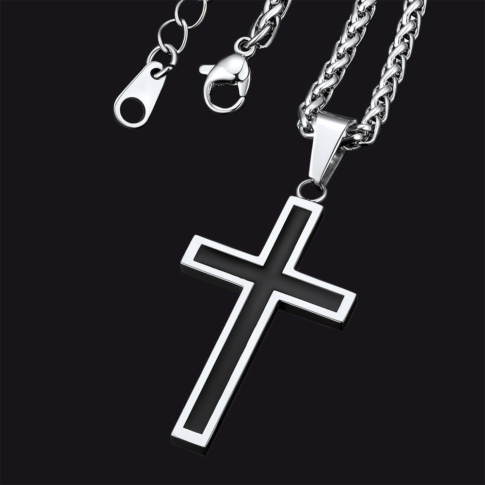 FaithHeart Christian Black Enamel Cross Necklace For Men Women FaithHeart