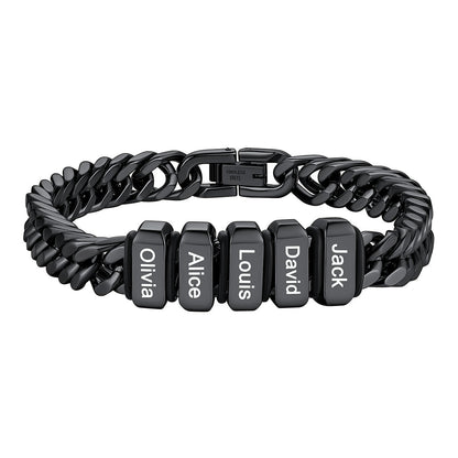 Steel Name Bead Bracelet Black Plated