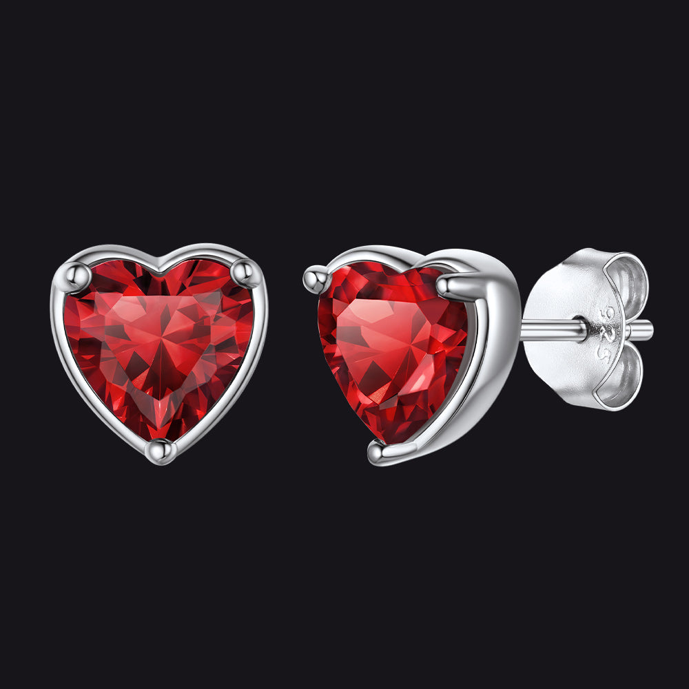 S925 Silver Birthstone Heart Shape Stud Earrings Gift for Women Men