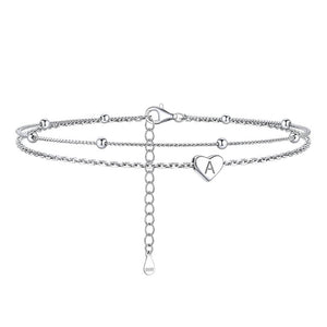 Women's A-Z Initial Sterling Silver Heart Ankle for Beach Summer