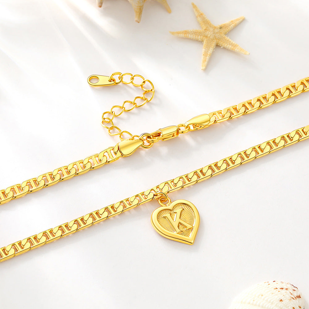  18K Gold Plated Initial Heart Bracelet Anklet for Women