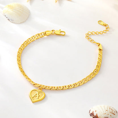  18K Gold Plated Initial Heart Bracelet Anklet for Women