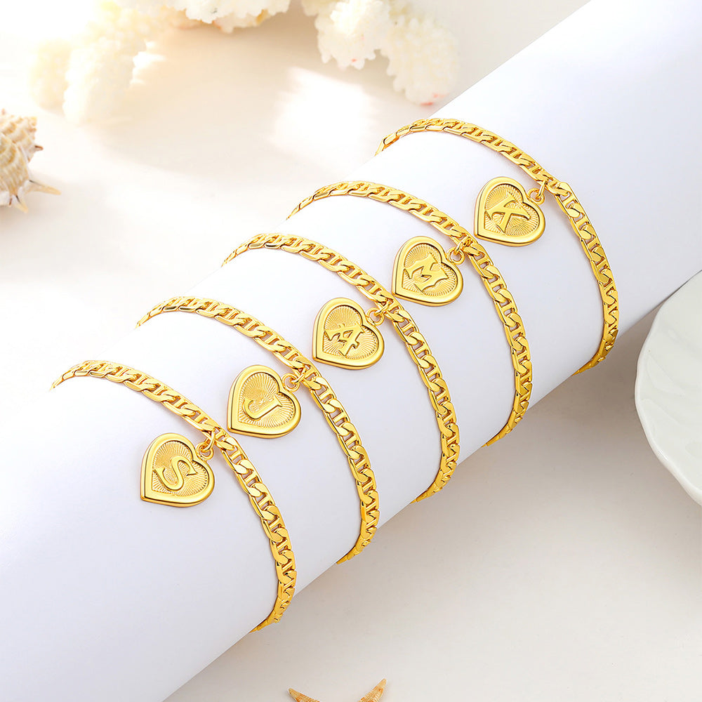  18K Gold Plated Initial Heart Bracelet Anklet for Women
