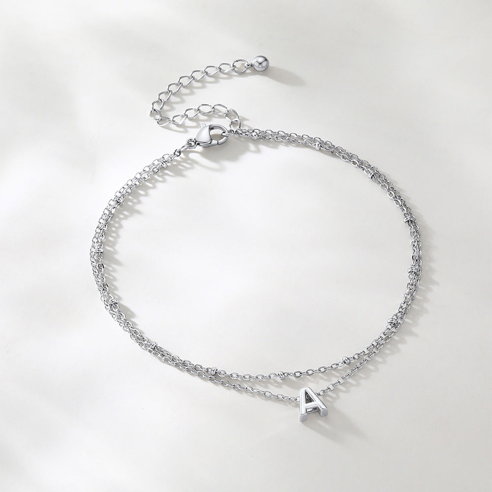 Initial Anklet - Layered Summer Beach Jewelry