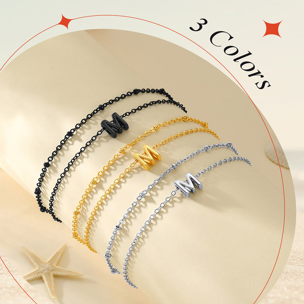 Initial Anklet - Layered Summer Beach Jewelry