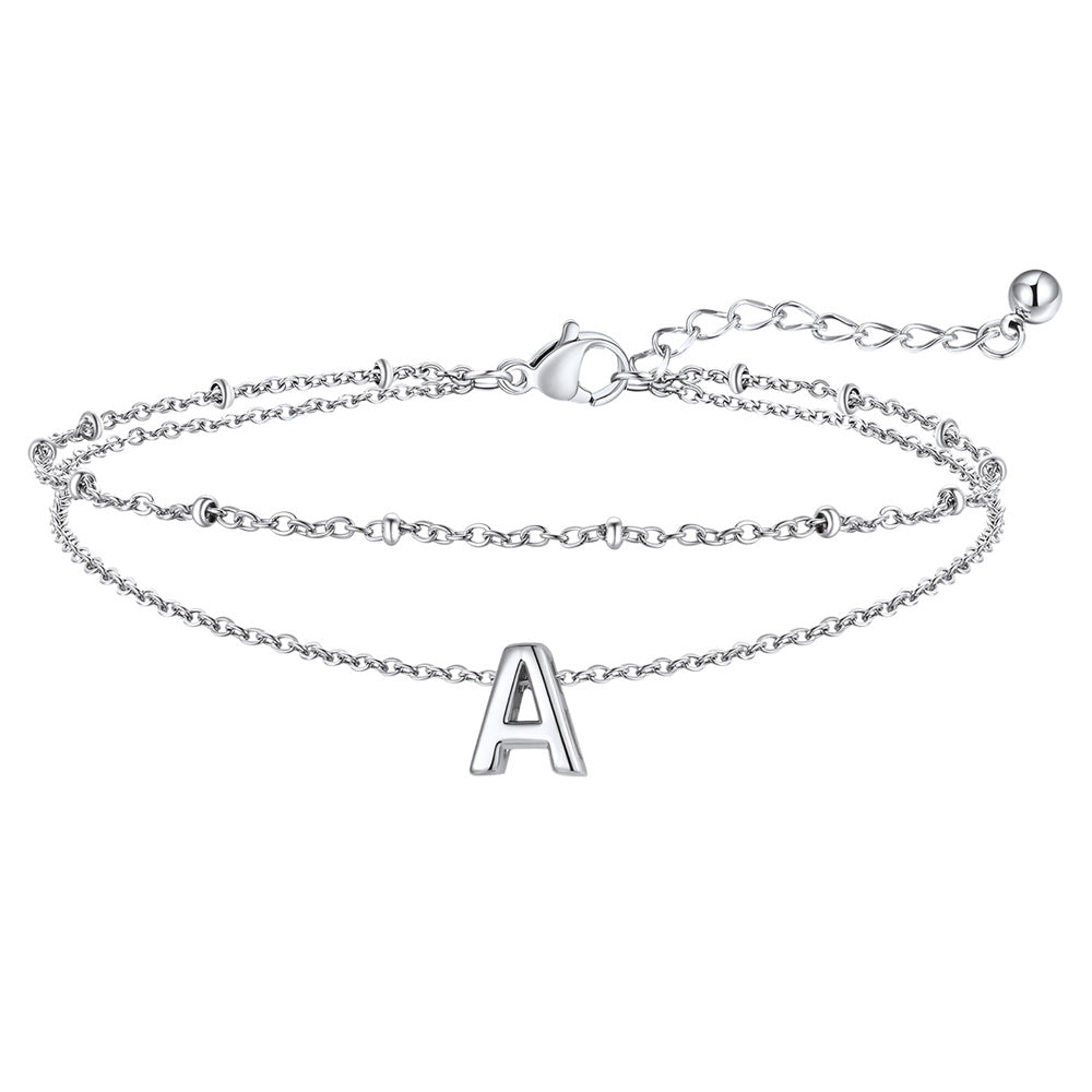 Silver Letter A Initial Anklet - Layered Summer Beach Jewelry