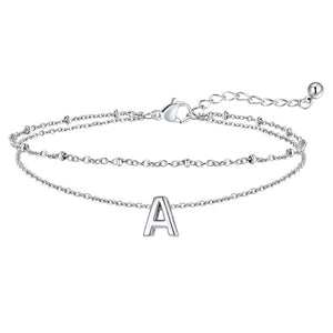 Silver Letter A Initial Anklet - Layered Summer Beach Jewelry