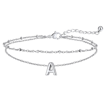 Silver Letter A Initial Anklet - Layered Summer Beach Jewelry