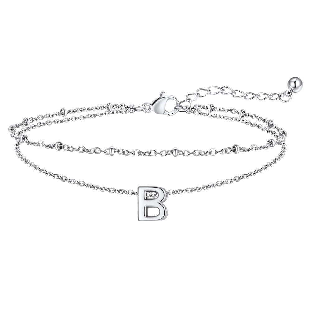 Silver Letter B Initial Anklet - Layered Summer Beach Jewelry