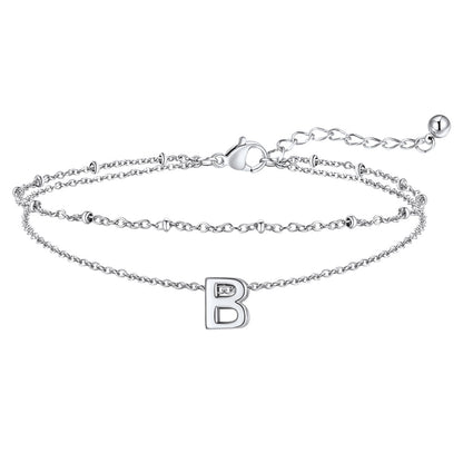 Silver Letter B Initial Anklet - Layered Summer Beach Jewelry
