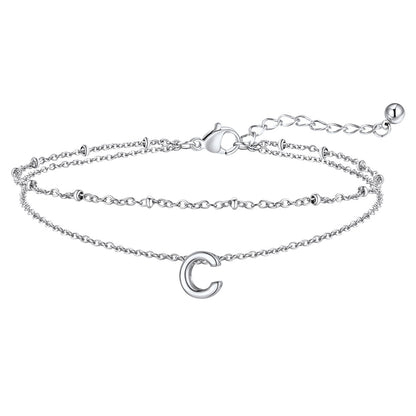 Silver Letter C Initial Anklet - Layered Summer Beach Jewelry