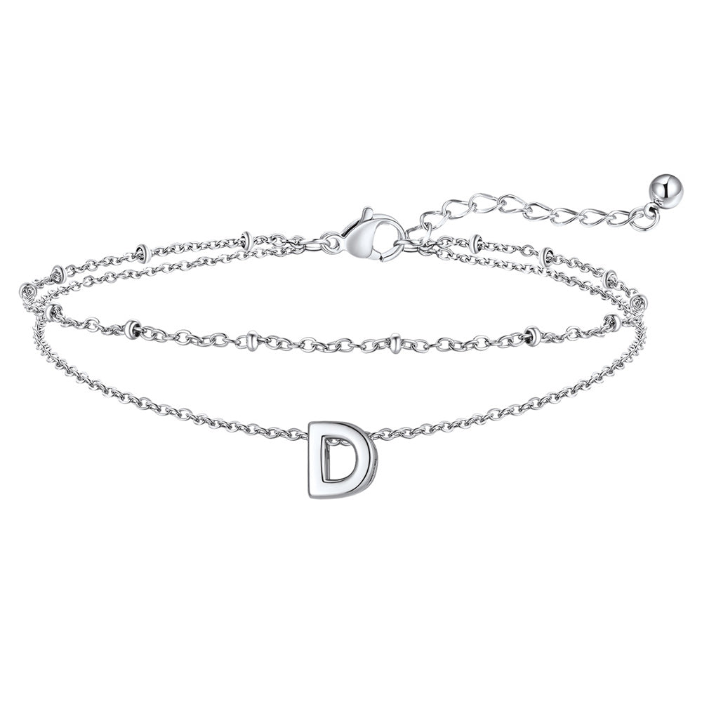Silver Letter D Initial Anklet - Layered Summer Beach Jewelry
