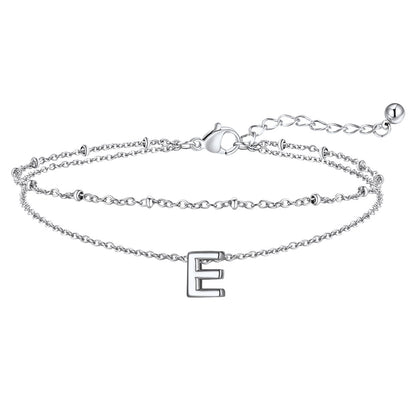 Silver Letter E Initial Anklet - Layered Summer Beach Jewelry