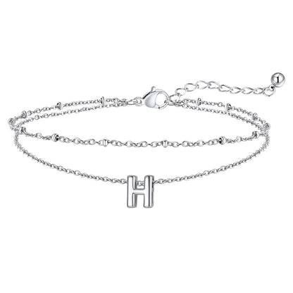 Silver Letter H Initial Anklet - Layered Summer Beach Jewelry