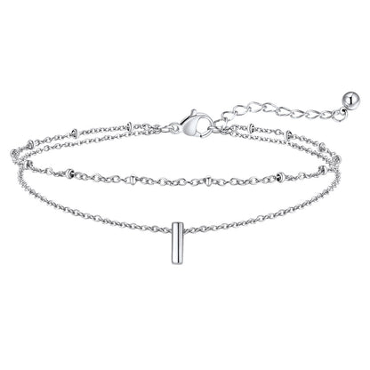 Silver Letter I Initial Anklet - Layered Summer Beach Jewelry