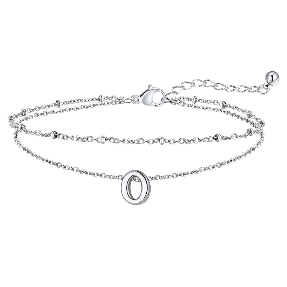 Silver Letter O Initial Anklet - Layered Summer Beach Jewelry