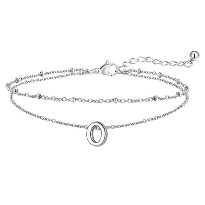 Silver Letter O Initial Anklet - Layered Summer Beach Jewelry