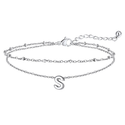 Silver Letter S Initial Anklet - Layered Summer Beach Jewelry