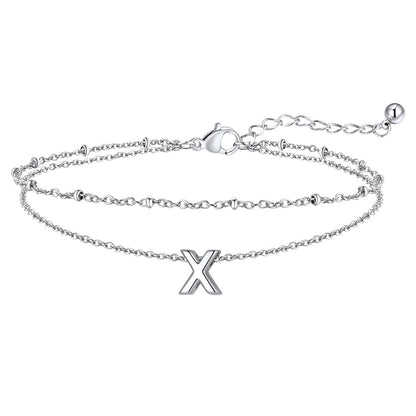 Silver Letter X Initial Anklet - Layered Summer Beach Jewelry