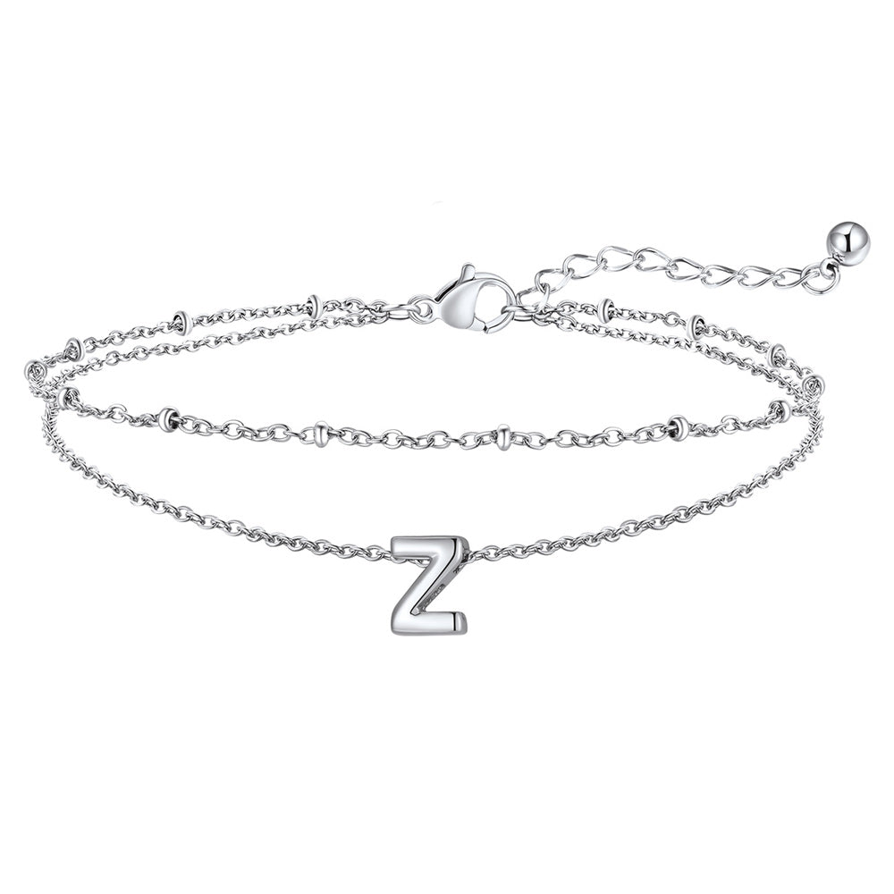 Silver Letter Z Initial Anklet - Layered Summer Beach Jewelry