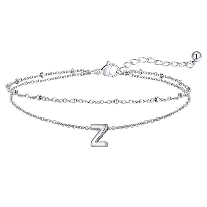 Silver Letter Z Initial Anklet - Layered Summer Beach Jewelry