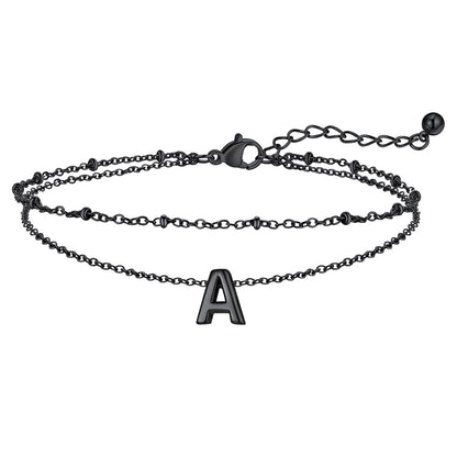 Black Letter A Initial Anklet - Layered Summer Beach Jewelry